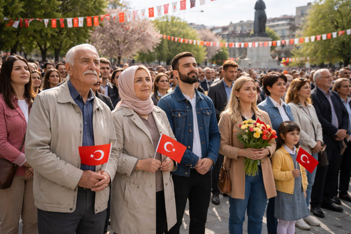 Ankara’da bahar ve toplumsal birlik temasını yansıtan kamusal alanda bir araya gelen yurttaşlar görülüyor. (Görsel: Yapay zeka)