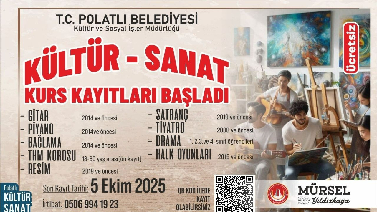 Polatlı’da ücretsiz Kültür ve Sanat Kursu kayıtları başladı: Son başvuru tarihini kaçırmayın!