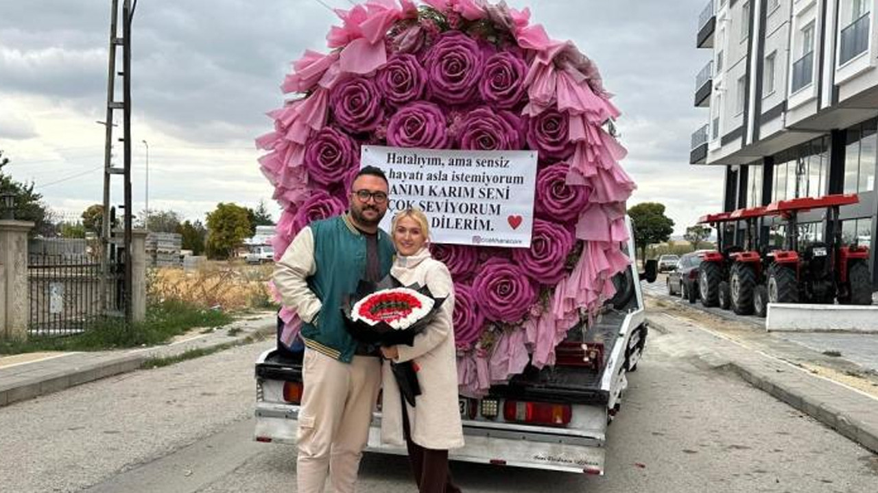 Ankara’da çekiciyle gelen dev özür: “Canım karım, seni çok seviyorum”