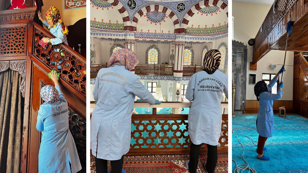 Kahramankazan Belediyesinden camilere temizlik mesaisi