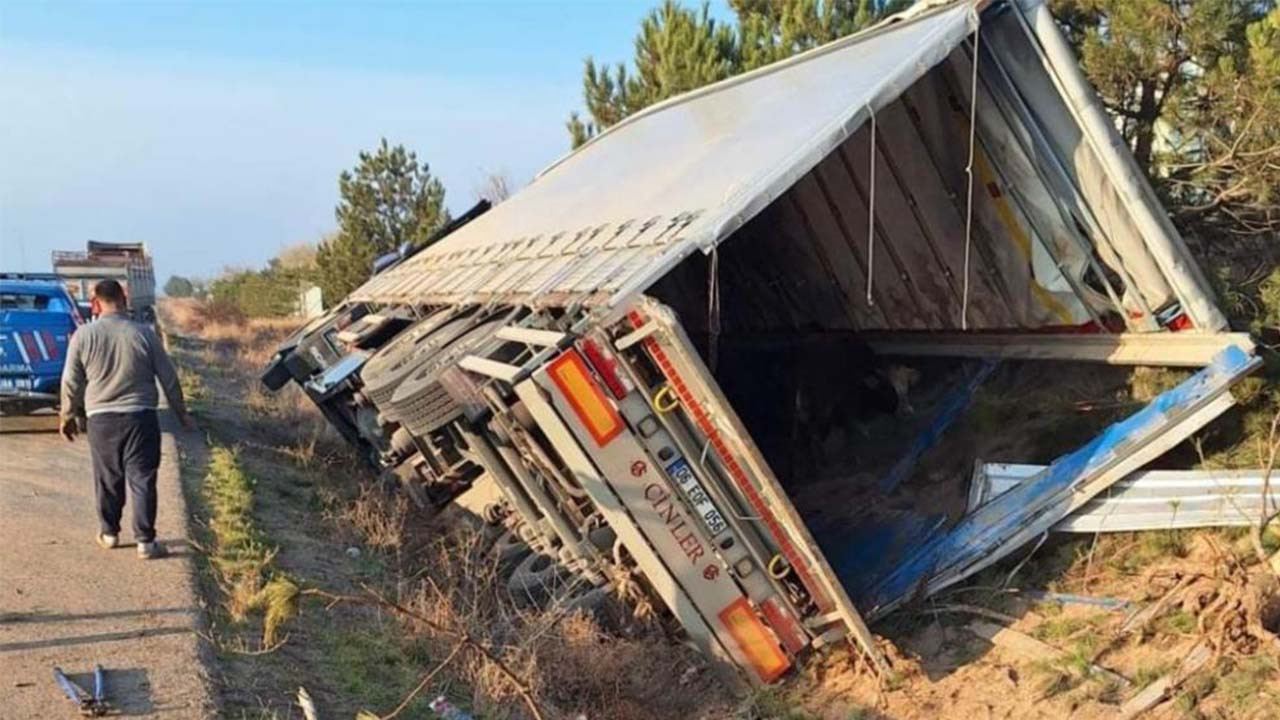 Canlı hayvan taşıyan TIR Kırıkkale'de şarampole devrildi!