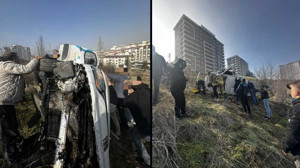 Ankara Keçiören’de PTT aracı şarampole yuvarlandı: Sürücü araçta sıkıştı