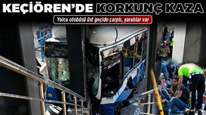 Keçiören'de korkunç kaza! Yolcu otobüsü üst geçide çarptı, yaralılar var