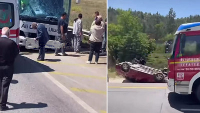 Ankara- Samsun yolunda yolcu otobüsü MOBESE direğine çarptı! Yaralılar var...