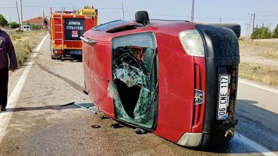 Konya'da feci kaza! Otomobil devrildi: 4 yaralı