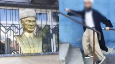 Kılıçlı şahıstan Atatürk büstüne çirkin saldırı!