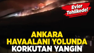 Ankara Havaalanı yolunda korkutan yangın! Evler tehlikede
