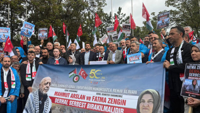 Hak-İş'ten İsrail Büyükelçiliği önünde eylem! "Mahmut Arslan ve Fatma Zengin'i geri istiyoruz!"