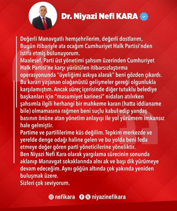 Tutuklu Manavgat Belediye Başkanı Niyazi Nefi Kara, CHP'den istifa etti - Resim: 6