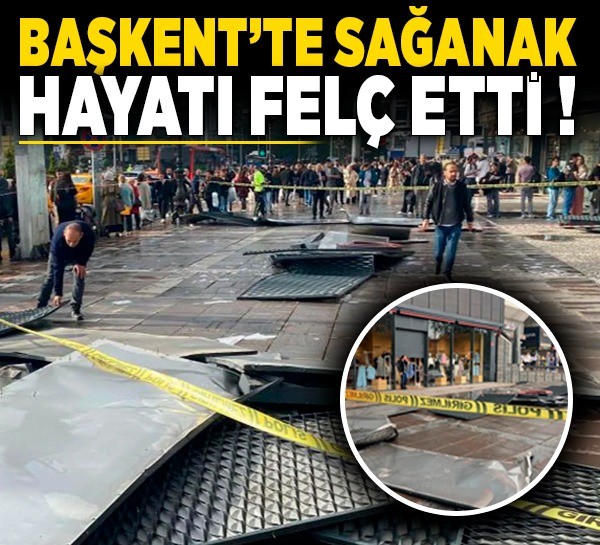 Ankara’da fırtına mağaza tabelasını uçurdu